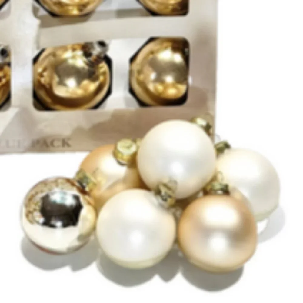 43 Gold Glass Christmas Ornaments mixed size Bright Gold, Champagne & Ivory